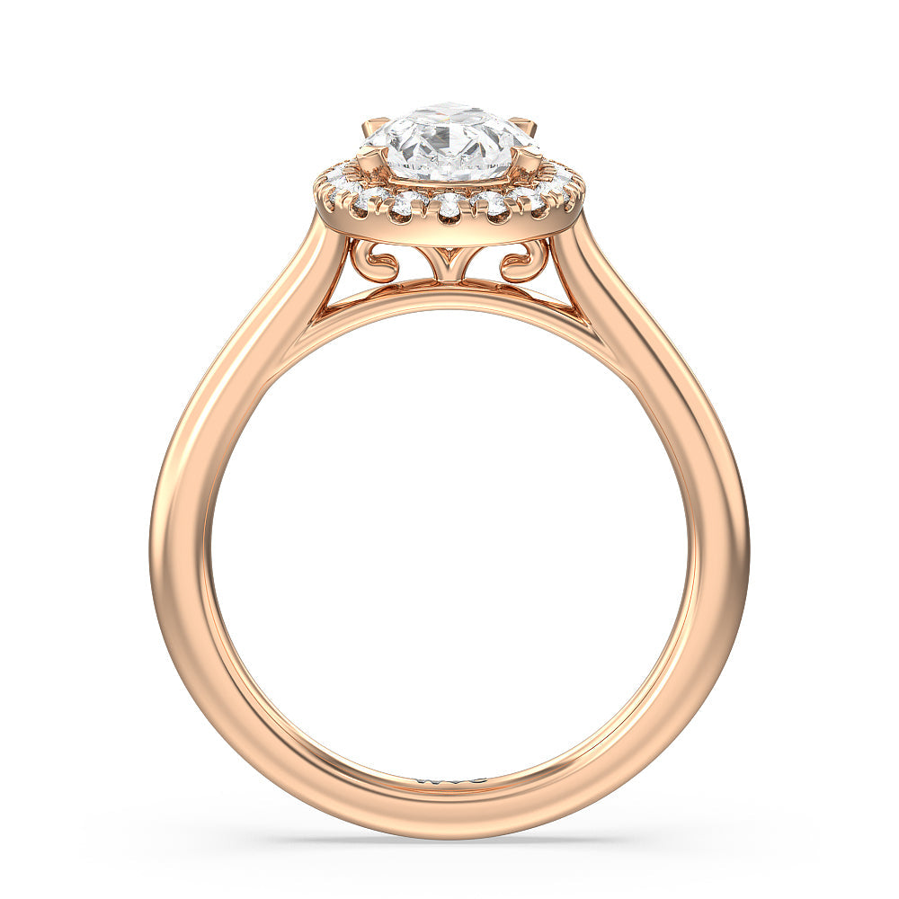 Cathedral Halo Engagement Ring with Pear Cut Diamond in 14KT Rose Gold view 2
