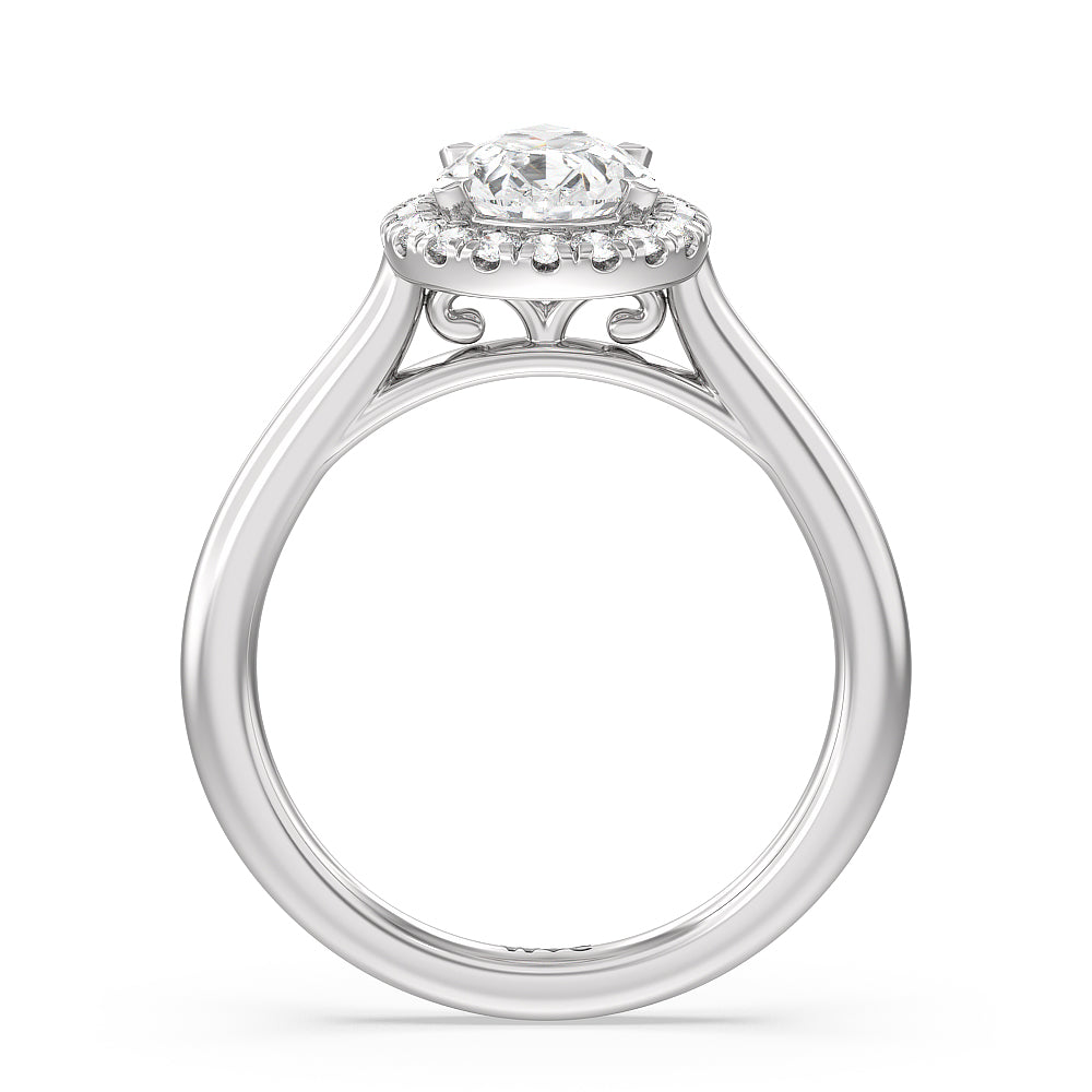 Cathedral Halo Engagement Ring with Pear Cut Diamond in 14KT Platinum view 2
