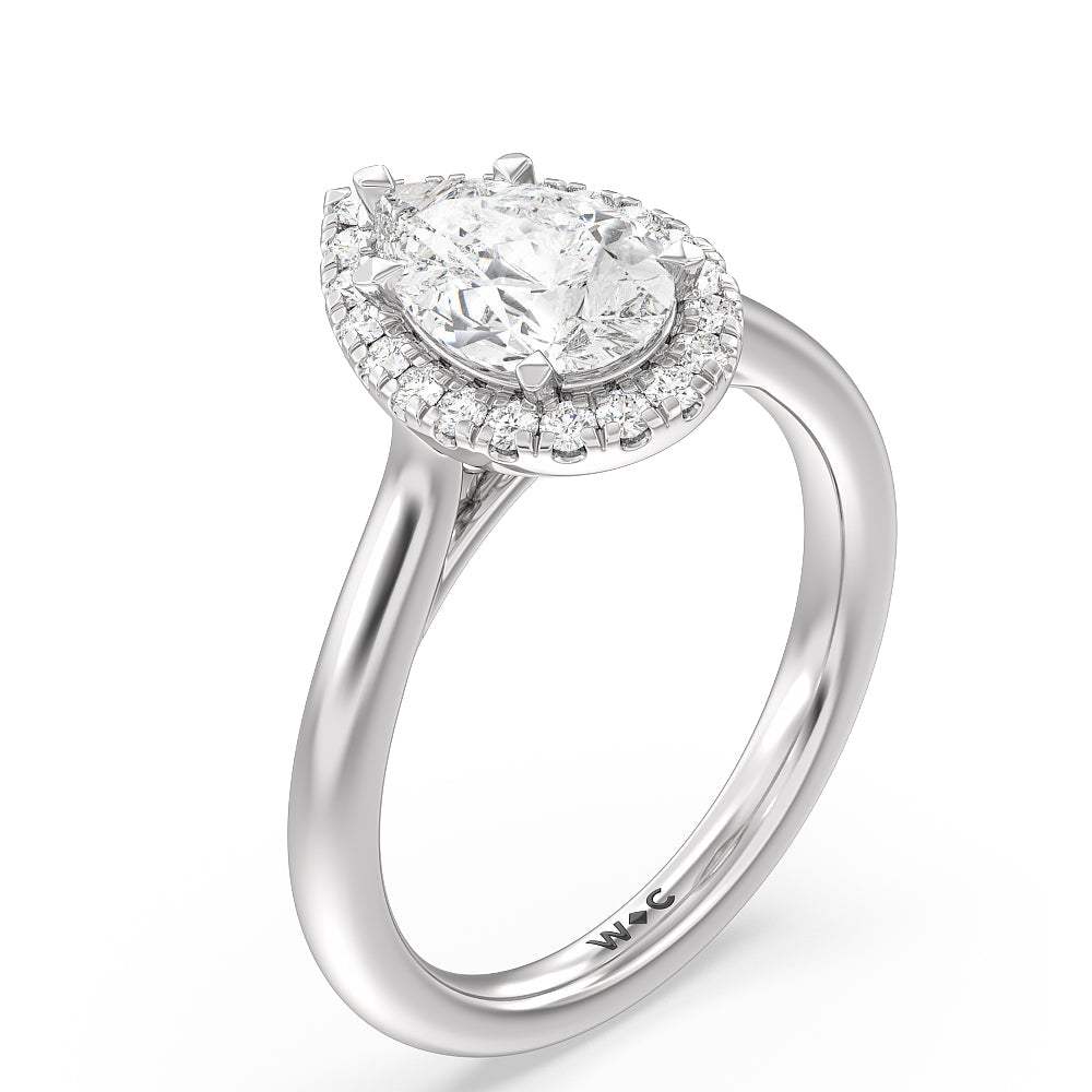 Cathedral Halo Engagement Ring with Pear Cut Diamond in 14KT Platinum view 3
