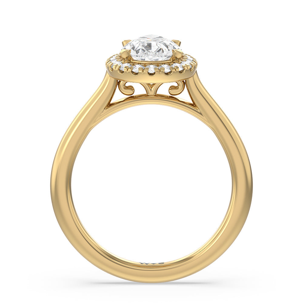 Cathedral Halo Engagement Ring with Pear Cut Diamond in 14KT Yellow Gold view 2
