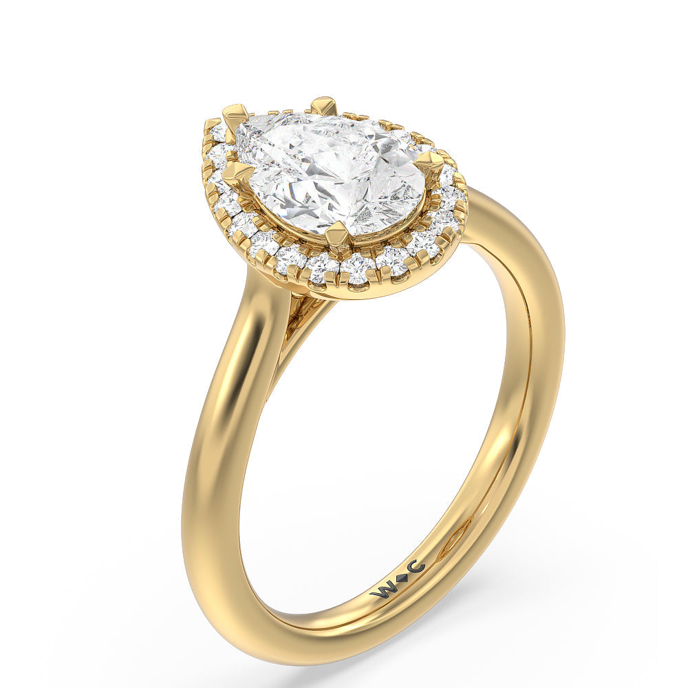Cathedral Halo Engagement Ring with Pear Cut Diamond in 14KT Yellow Gold view 3
