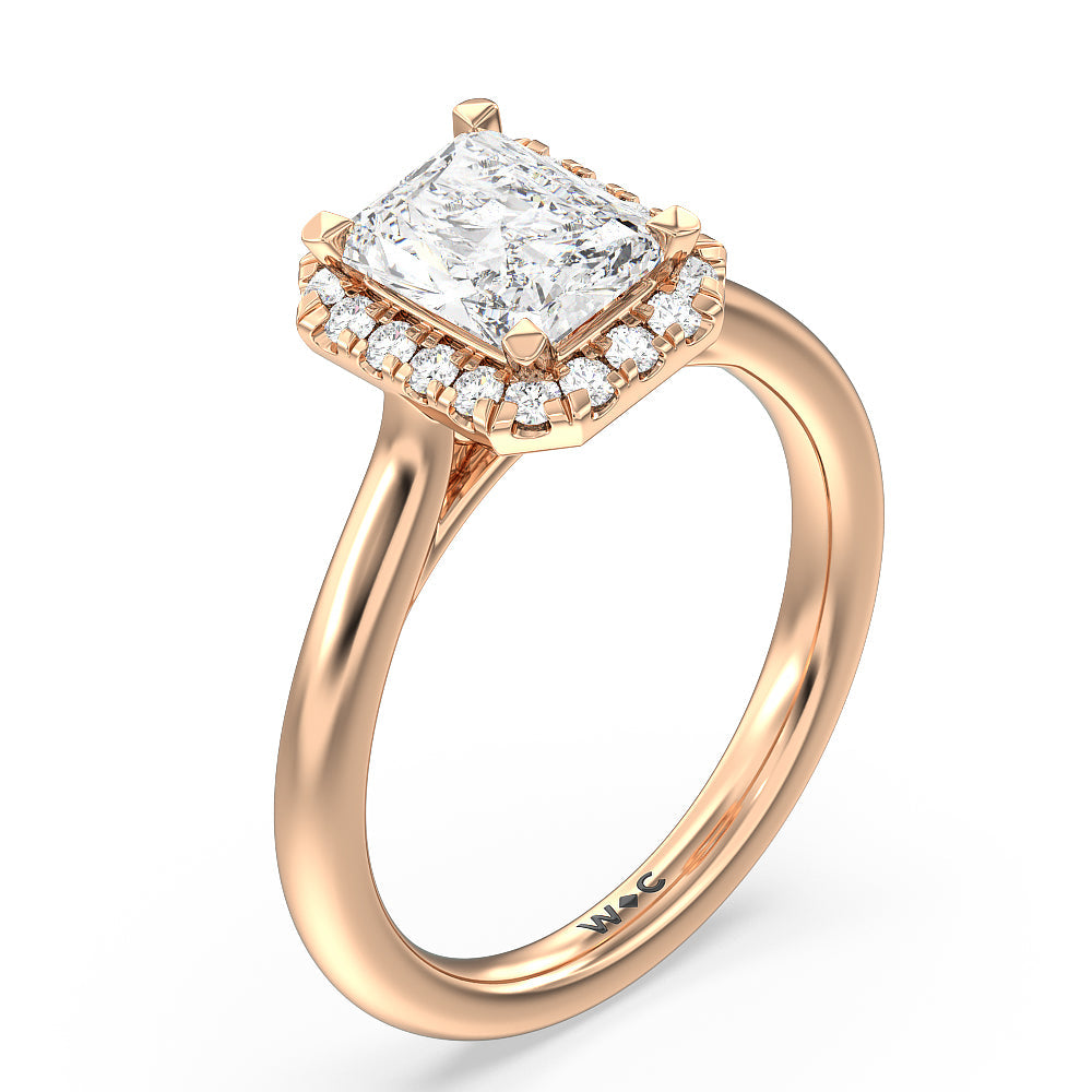 Cathedral Halo Engagement Ring with Radiant Cut Diamond in 14KT Rose Gold view 3

