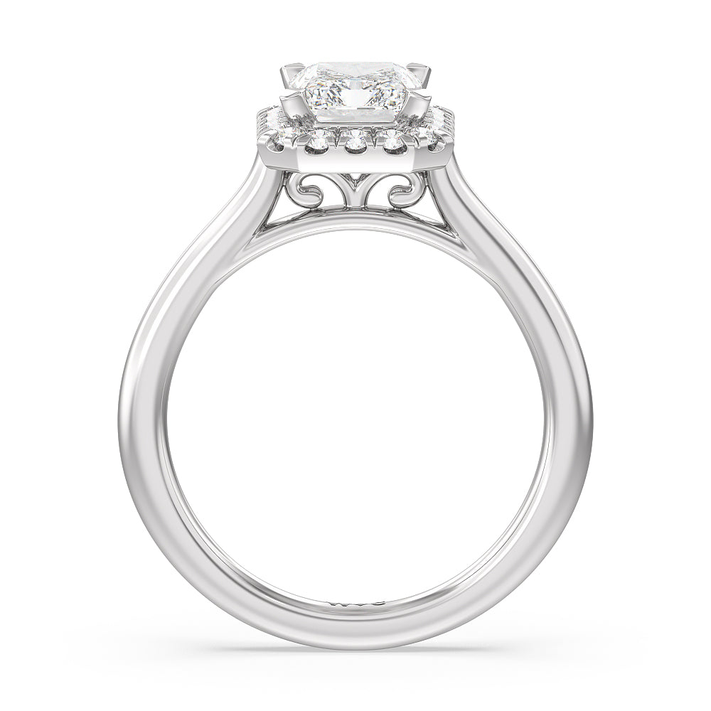 Cathedral Halo Engagement Ring with Radiant Cut Diamond in 14KT Platinum view 2
