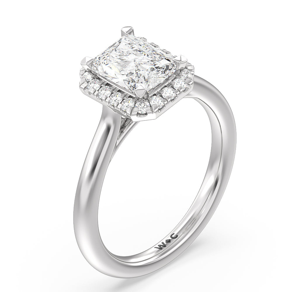 Cathedral Halo Engagement Ring with Radiant Cut Diamond in 14KT Platinum view 3
