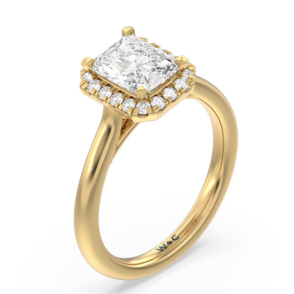 Cathedral Halo Engagement Ring with Radiant Cut Diamond in 14KT Yellow Gold view 3
