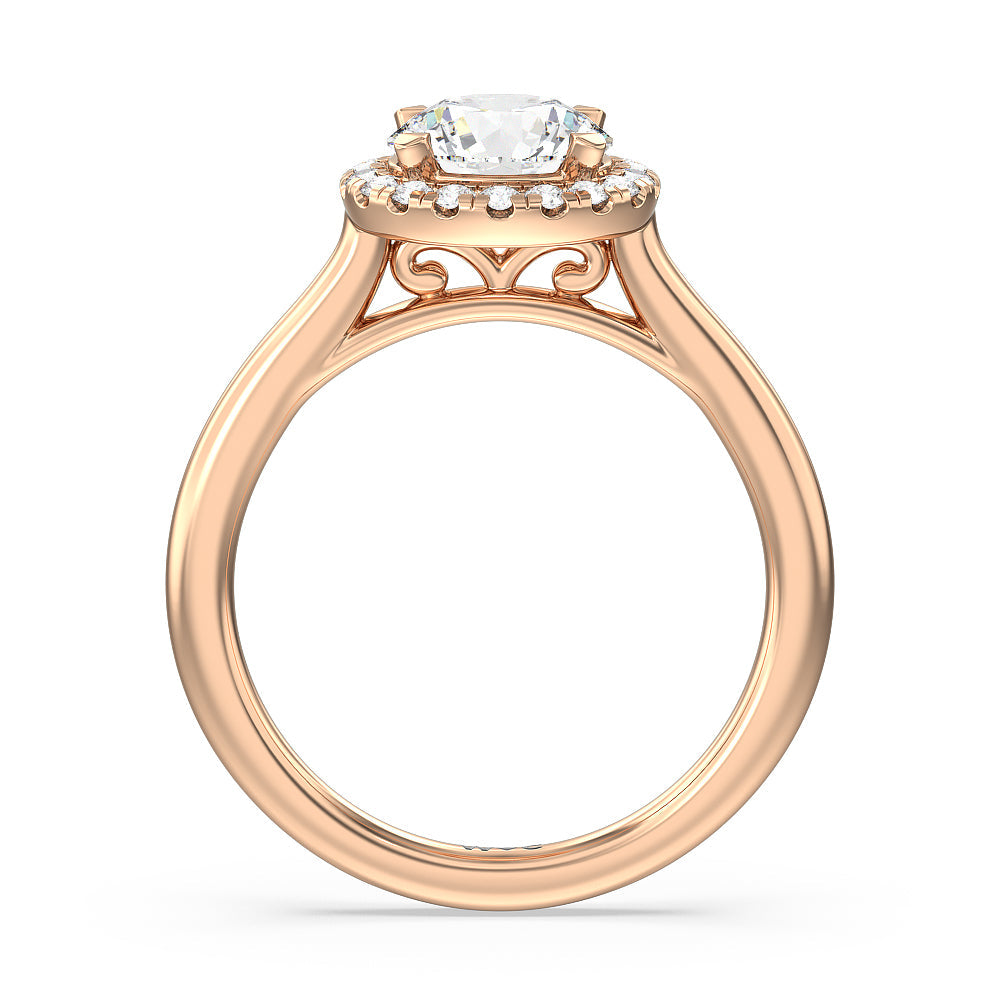 Cathedral Halo Engagement Ring with Round Cut Diamond in 14KT Rose Gold view 2
