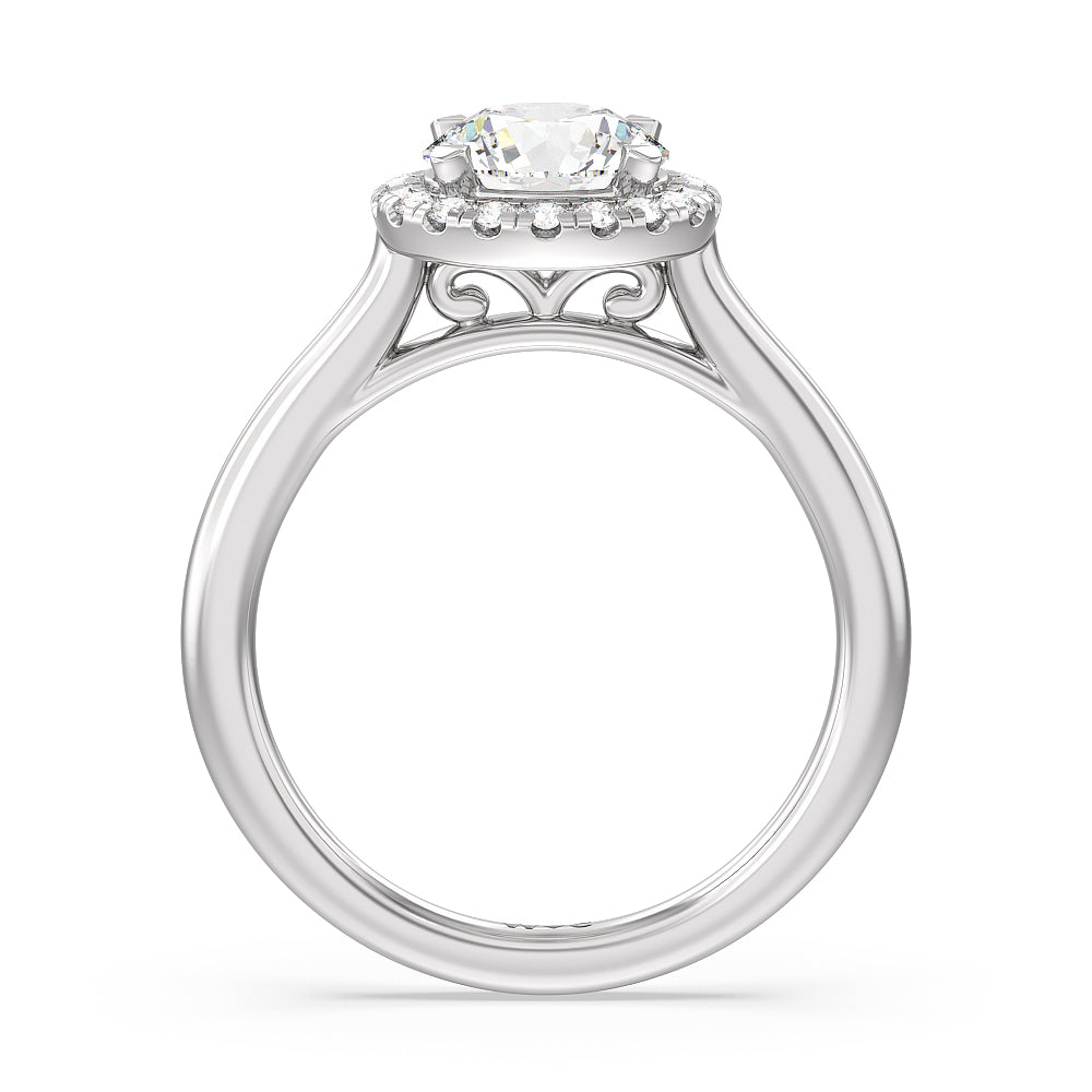 Cathedral Halo Engagement Ring with Round Cut Diamond in 14KT Platinum view 2
