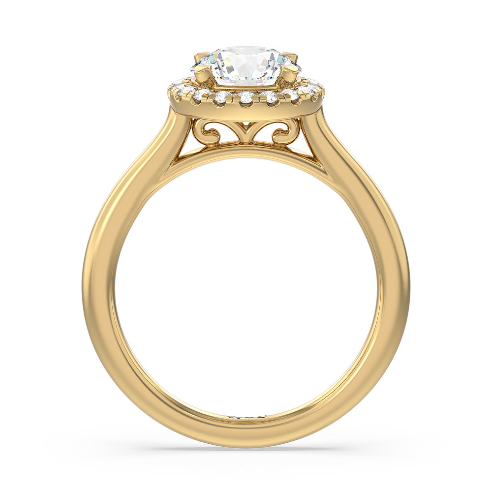 Cathedral Halo Engagement Ring with Round Cut Diamond in 14KT Yellow Gold view 2
