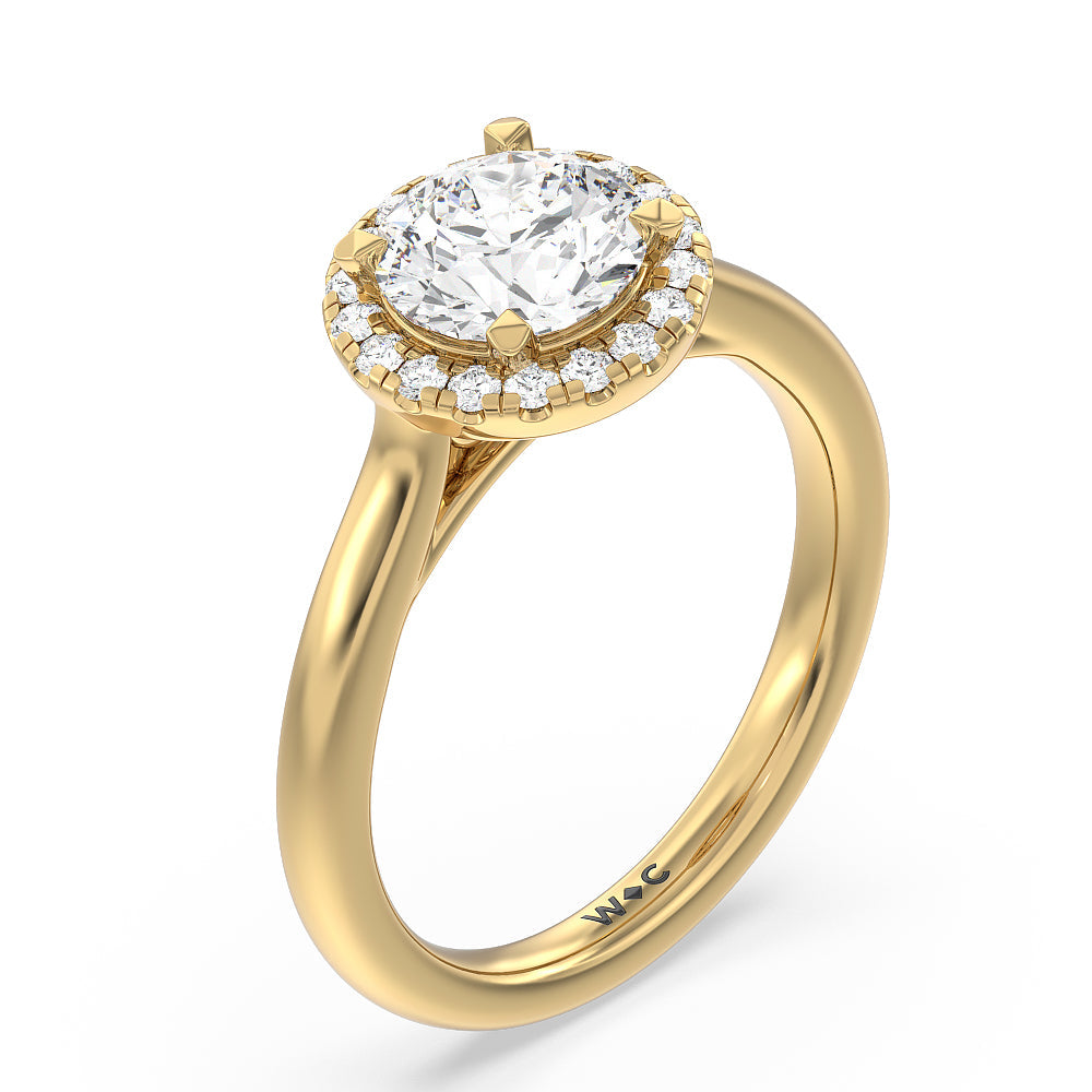 Cathedral Halo Engagement Ring with Round Cut Diamond in 14KT Yellow Gold view 3
