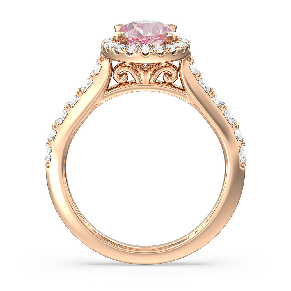 Oval Cut Fancy Pink Contemporary Halo Engagement Ring with Lab Grown Diamond in 14KT Rose Gold view 2
