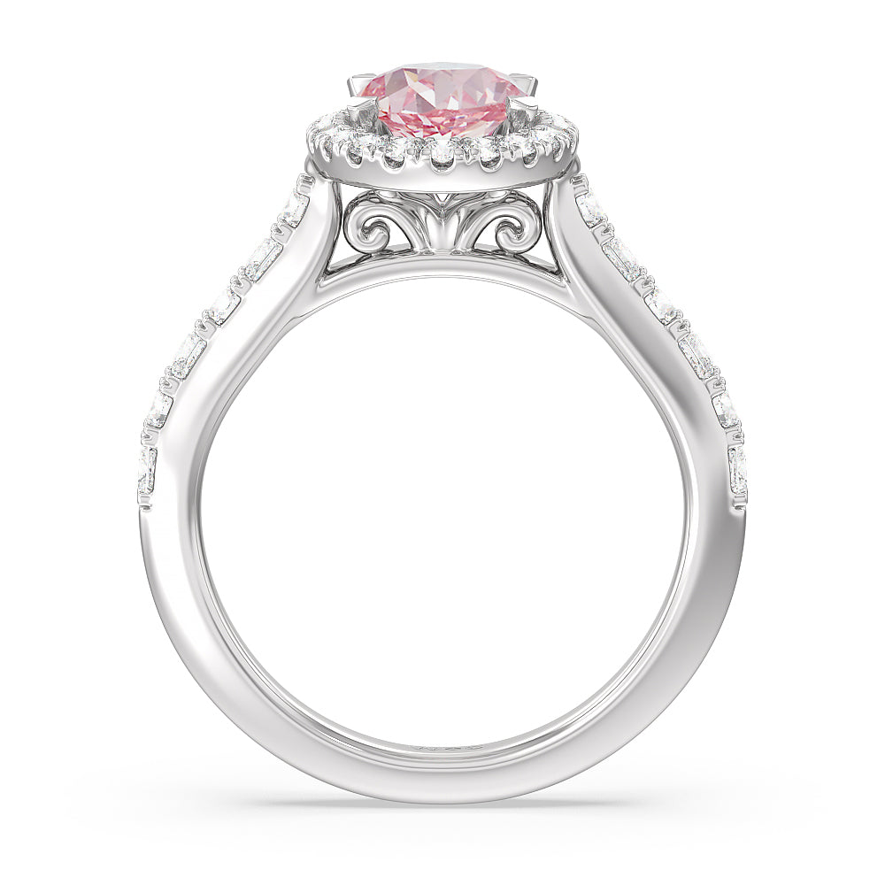 Oval Cut Fancy Pink Contemporary Halo Engagement Ring with Lab Grown Diamond in 14KT Platinum view 2
