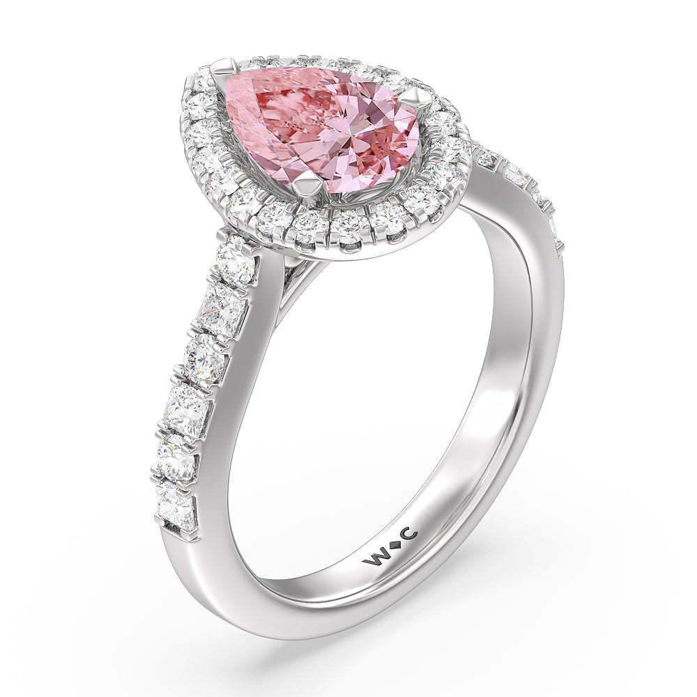 Pear Cut Fancy Pink Contemporary Halo Engagement Ring with Lab Grown Diamond in 14KT Platinum view 3
