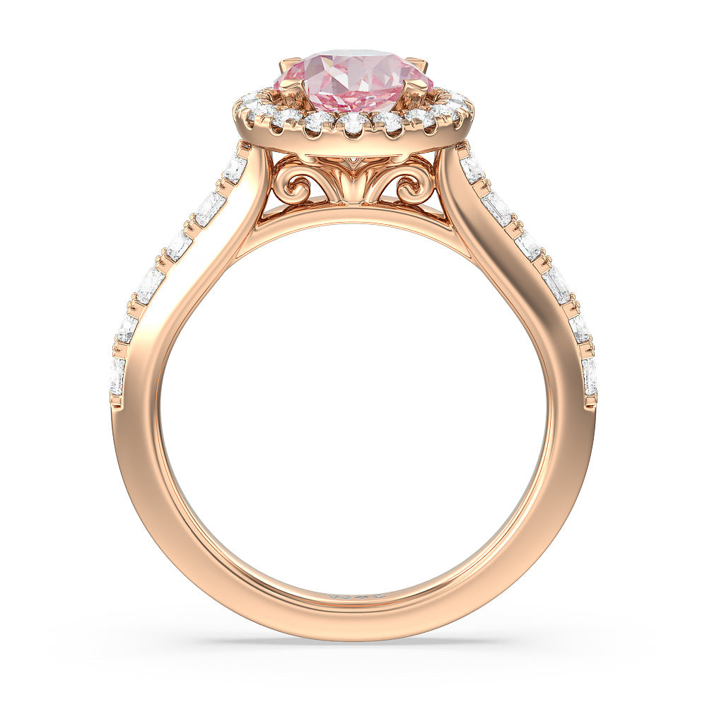 Round Cut Fancy Pink Contemporary Halo Engagement Ring with Lab Grown Diamond in 14KT Rose Gold view 2
