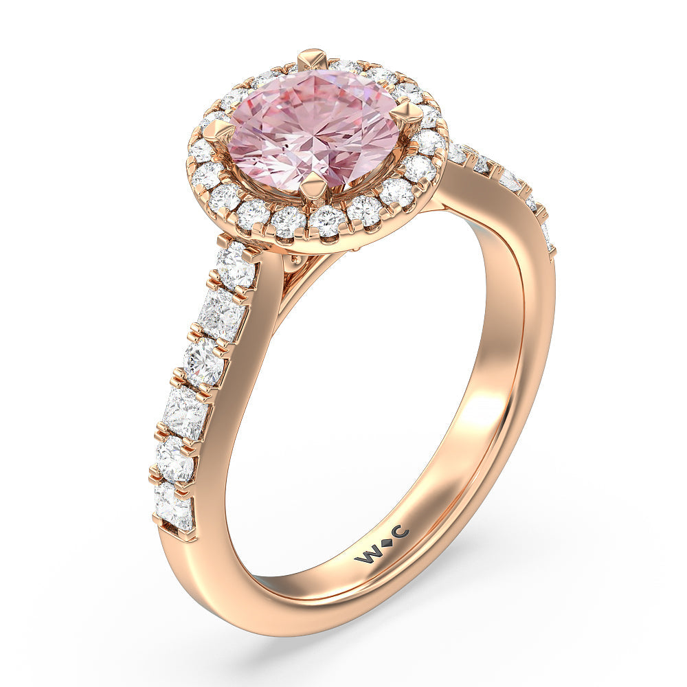 Round Cut Fancy Pink Contemporary Halo Engagement Ring with Lab Grown Diamond in 14KT Rose Gold view 3
