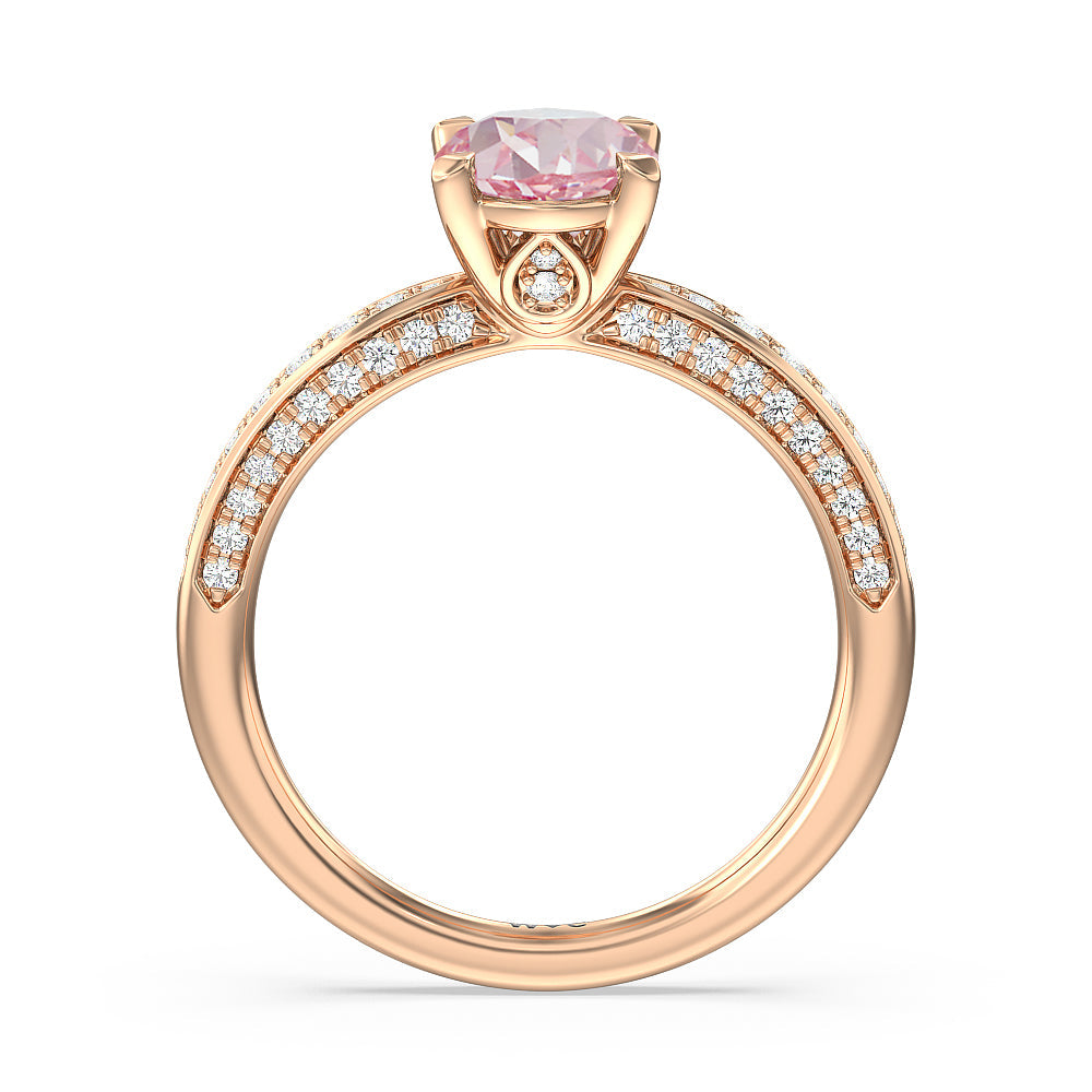 Oval Cut Fancy Pink Aura Hidden Accent Pinched Shank Engagement Ring with Lab Grown Diamond in 14KT Rose Gold view 2
