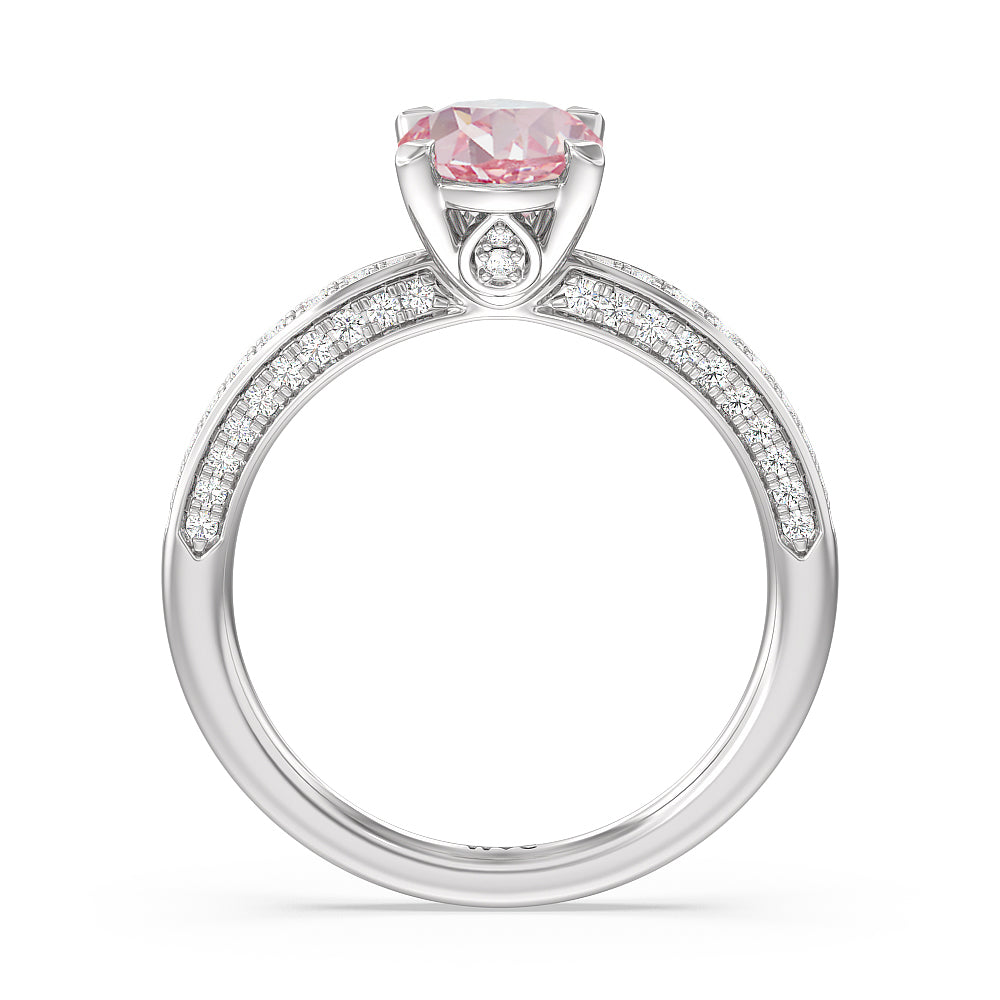 Oval Cut Fancy Pink Aura Hidden Accent Pinched Shank Engagement Ring with Lab Grown Diamond in 14KT Platinum view 2

