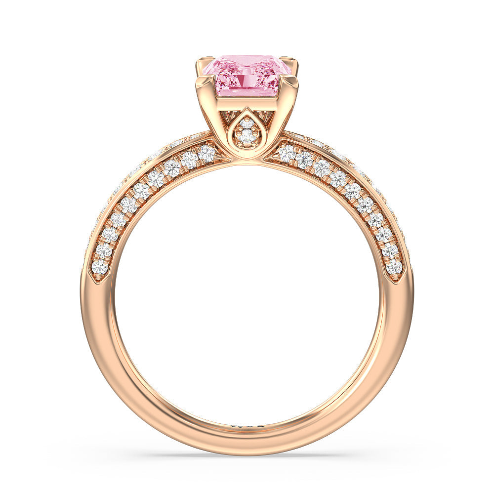 Radiant Cut Fancy Pink Aura Hidden Accent Pinched Shank Engagement Ring with Lab Grown Diamond in 14KT Rose Gold view 2
