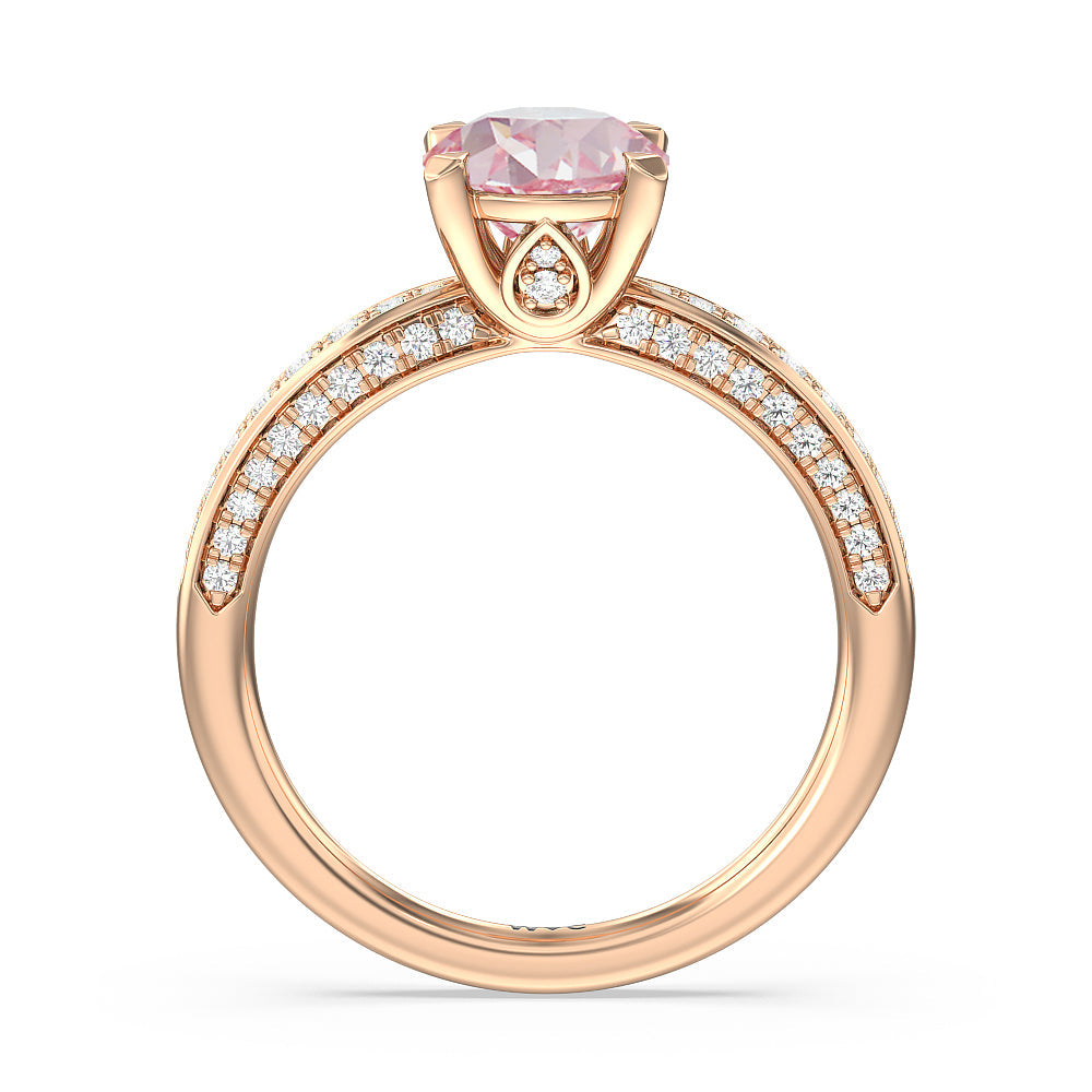 Round Cut Fancy Pink Aura Hidden Accent Pinched Shank Engagement Ring with Lab Grown Diamond in 14KT Rose Gold view 2
