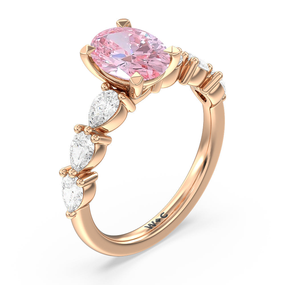 Oval Cut Fancy Pink Glamorous Pear Side Stone Engagement Ring with Lab Grown Diamond in 14KT Rose Gold view 3
