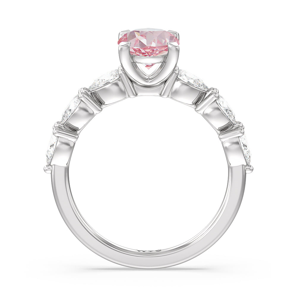 Oval Cut Fancy Pink Glamorous Pear Side Stone Engagement Ring with Lab Grown Diamond in 14KT Platinum view 2
