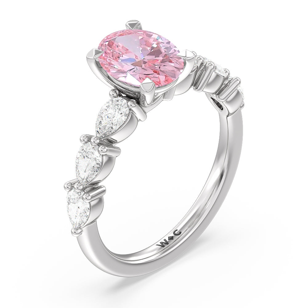 Oval Cut Fancy Pink Glamorous Pear Side Stone Engagement Ring with Lab Grown Diamond in 14KT Platinum view 3
