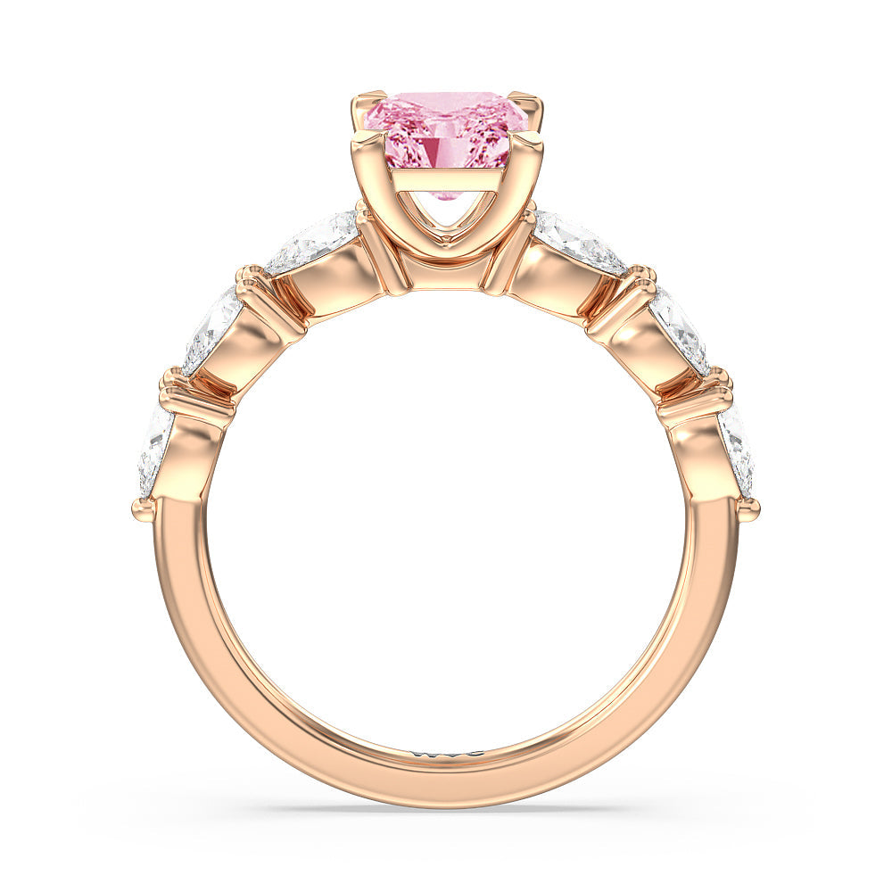 Radiant Cut Fancy Pink Glamorous Pear Side Stone Engagement Ring with Lab Grown Diamond in 14KT Rose Gold view 2
