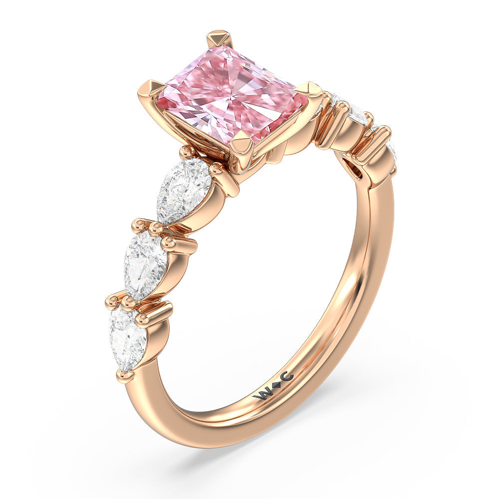 Radiant Cut Fancy Pink Glamorous Pear Side Stone Engagement Ring with Lab Grown Diamond in 14KT Rose Gold view 3
