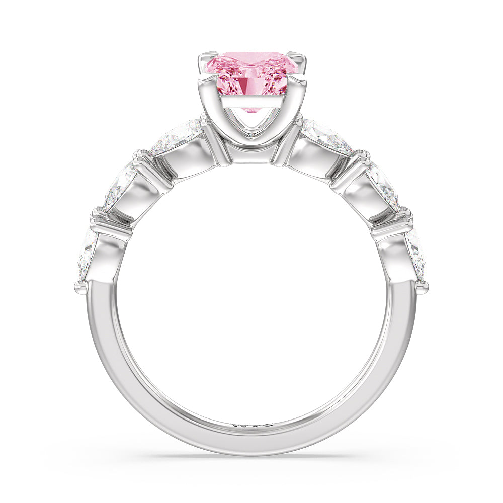 Radiant Cut Fancy Pink Glamorous Pear Side Stone Engagement Ring with Lab Grown Diamond in 14KT Platinum view 2
