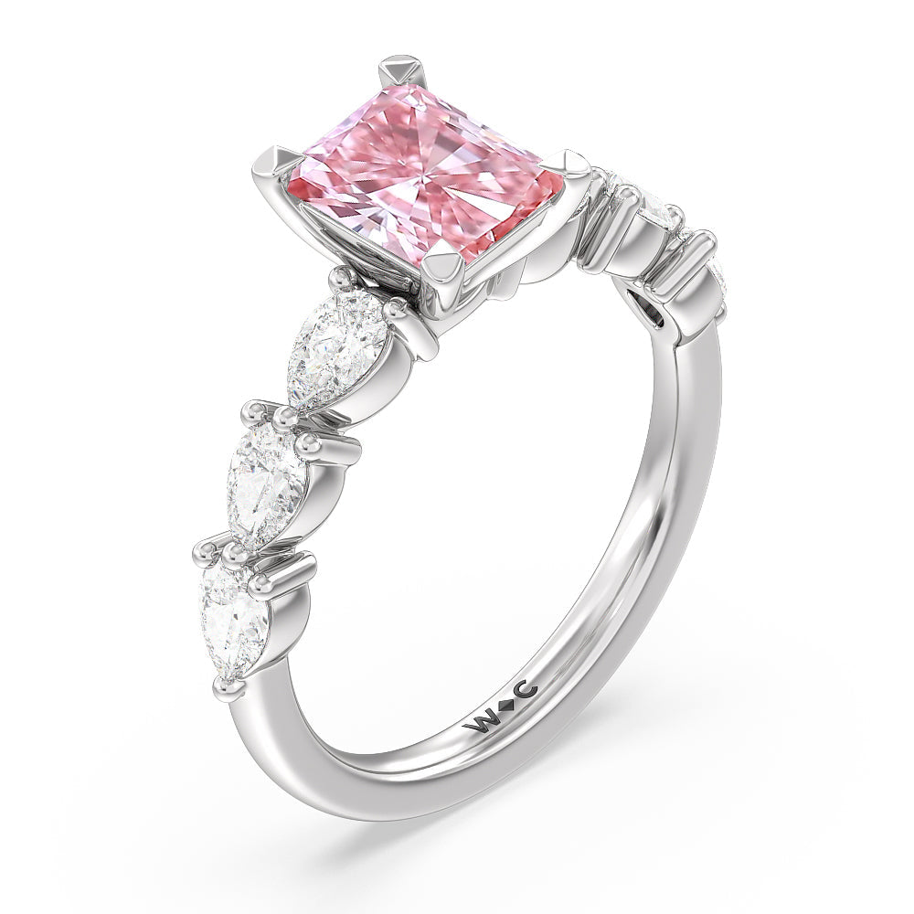 Radiant Cut Fancy Pink Glamorous Pear Side Stone Engagement Ring with Lab Grown Diamond in 14KT Platinum view 3
