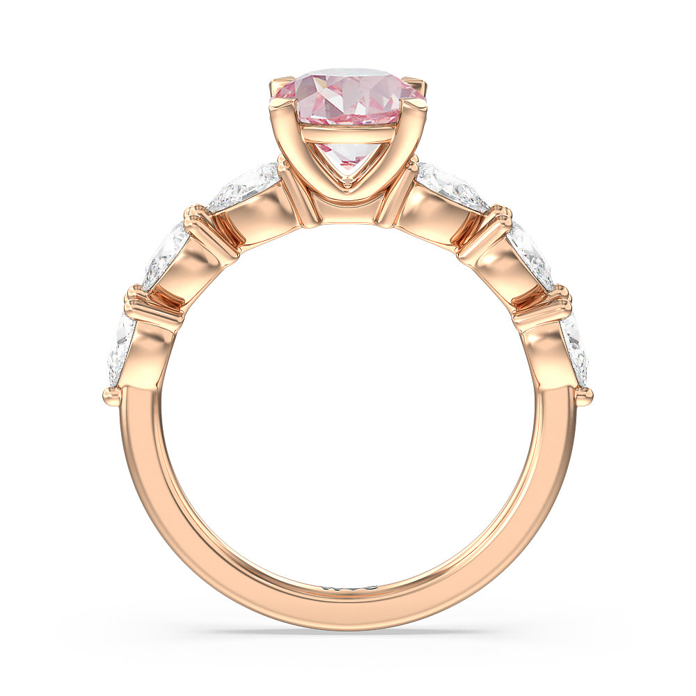 Round Cut Fancy Pink Glamorous Pear Side Stone Engagement Ring with Lab Grown Diamond in 14KT Rose Gold view 2
