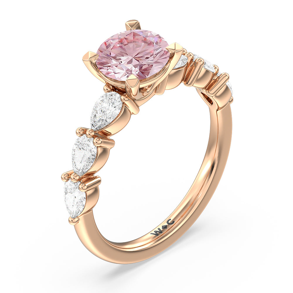 Round Cut Fancy Pink Glamorous Pear Side Stone Engagement Ring with Lab Grown Diamond in 14KT Rose Gold view 3
