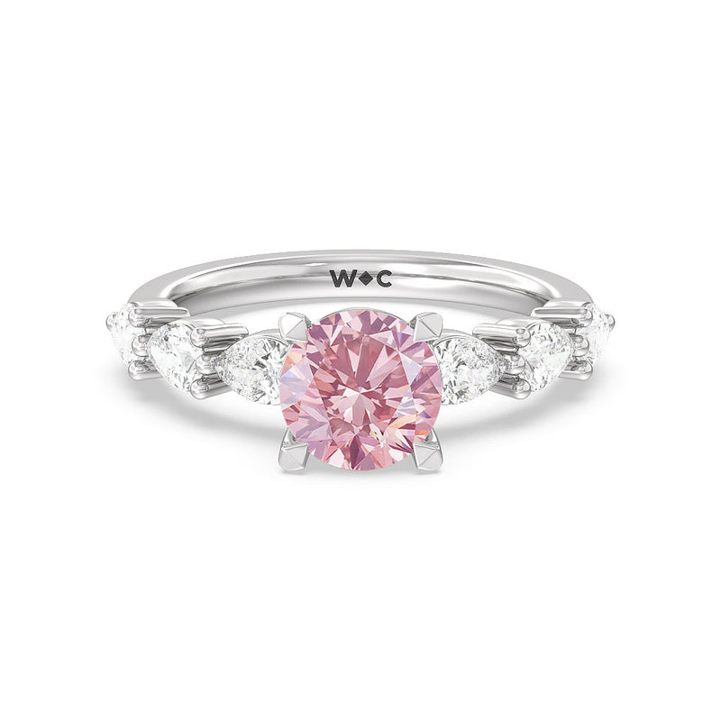 Fancy Pink Glamorous Pear Side Stone Engagement Ring