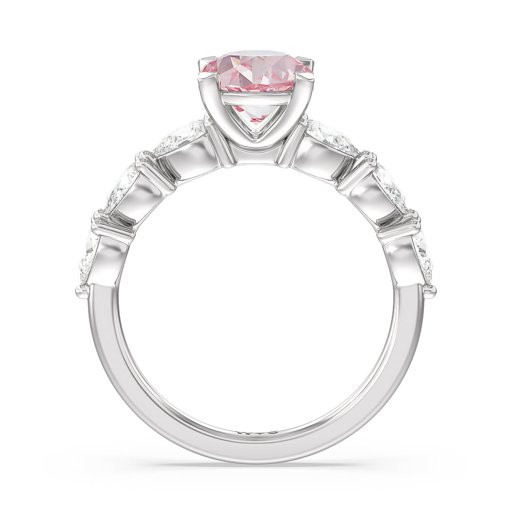 Round Cut Fancy Pink Glamorous Pear Side Stone Engagement Ring with Lab Grown Diamond in 14KT Platinum view 2
