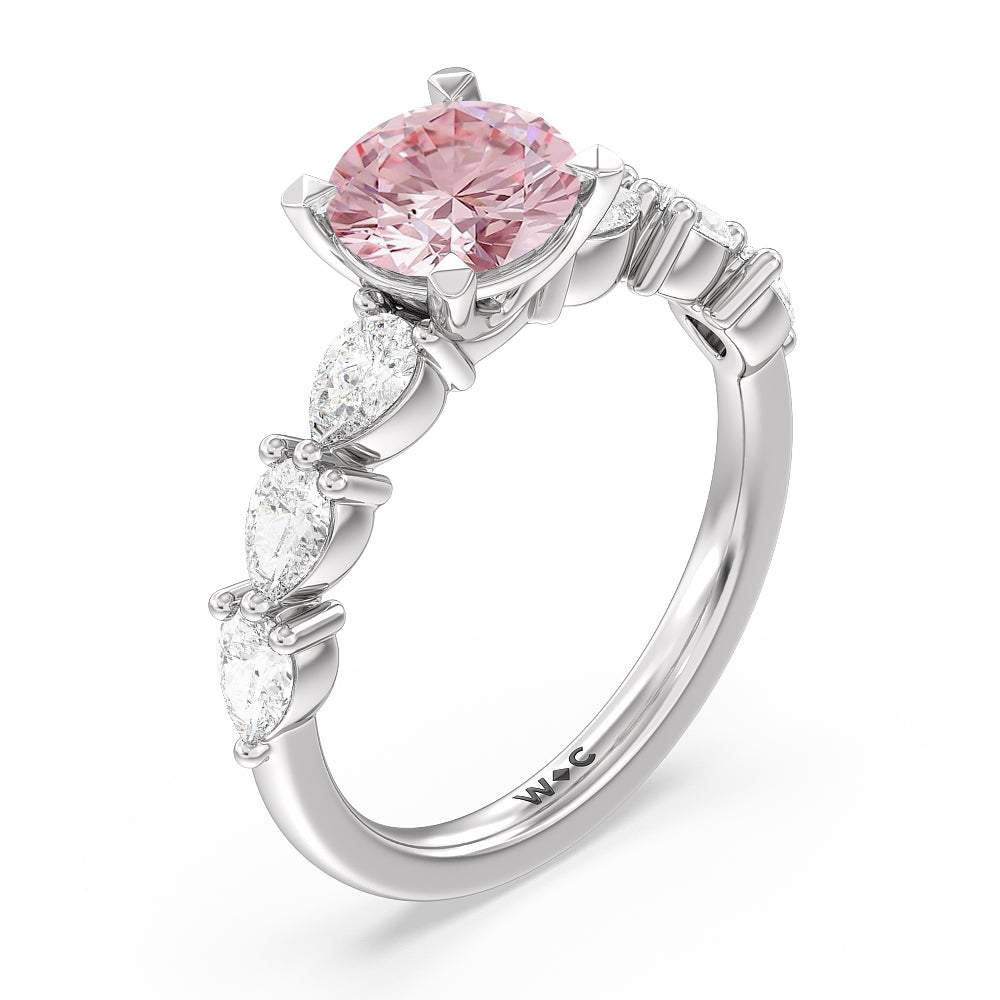Round Cut Fancy Pink Glamorous Pear Side Stone Engagement Ring with Lab Grown Diamond in 14KT Platinum view 3
