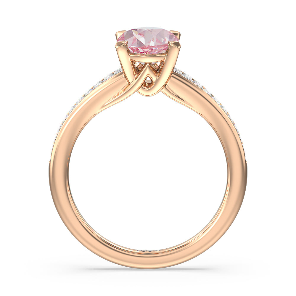 Oval Cut Fancy Pink Elegant Channel Set Baguettes Diamond Engagement Ring with Lab Grown Diamond in 14KT Rose Gold view 2
