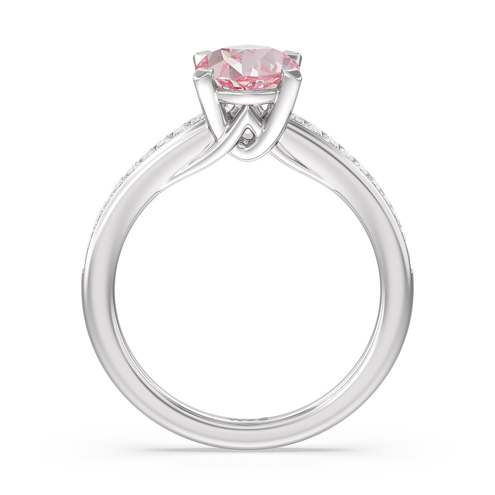 Oval Cut Fancy Pink Elegant Channel Set Baguettes Diamond Engagement Ring with Lab Grown Diamond in 14KT Platinum view 2
