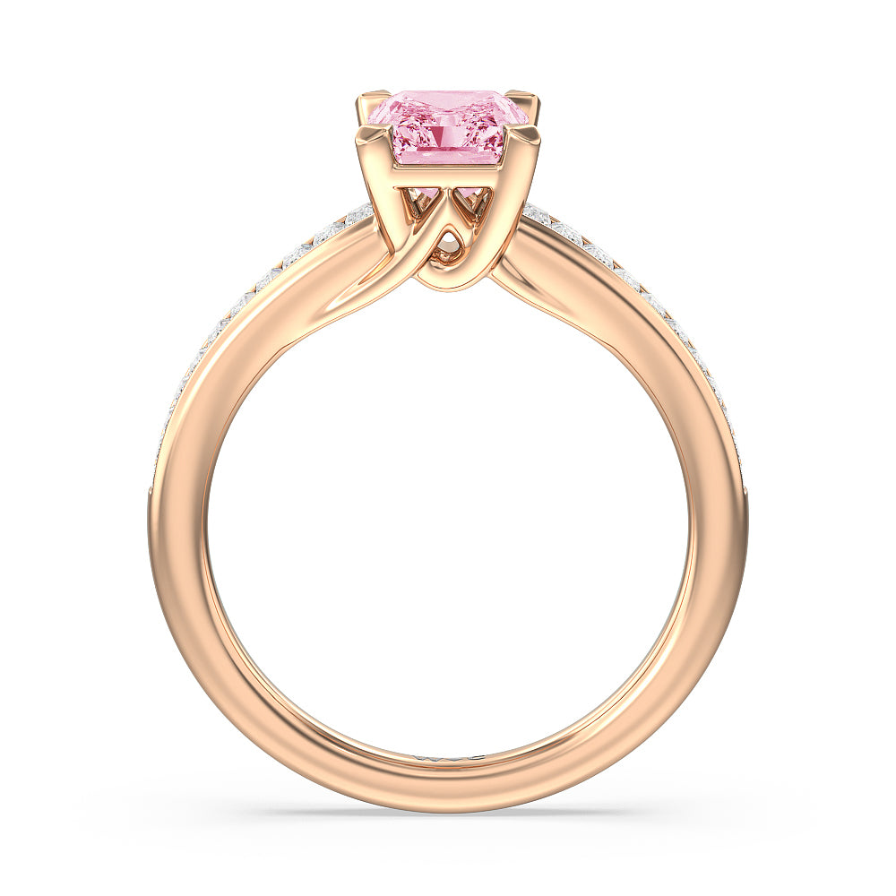 Radiant Cut Fancy Pink Elegant Channel Set Baguettes Diamond Engagement Ring with Lab Grown Diamond in 14KT Rose Gold view 2
