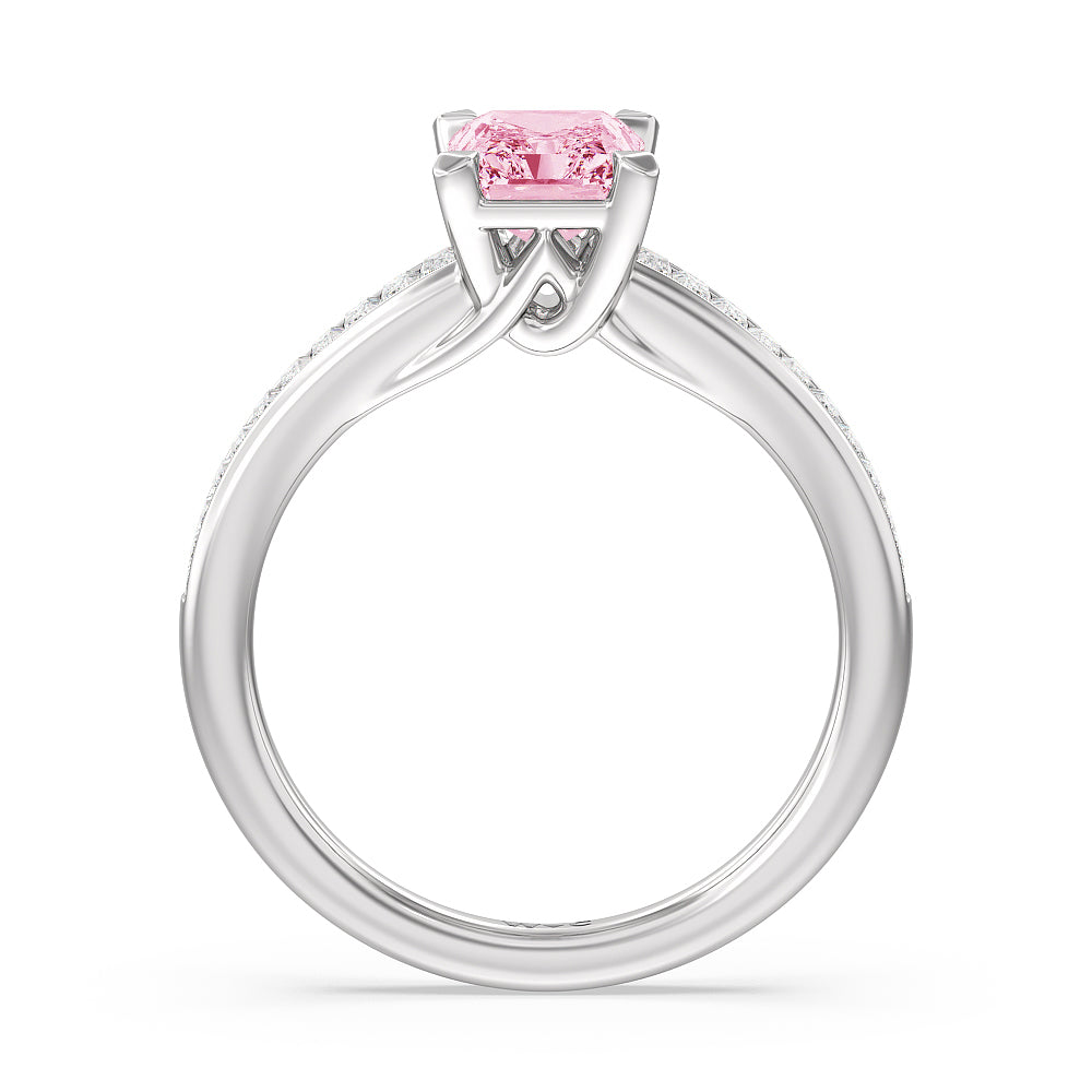 Radiant Cut Fancy Pink Elegant Channel Set Baguettes Diamond Engagement Ring with Lab Grown Diamond in 14KT Platinum view 2
