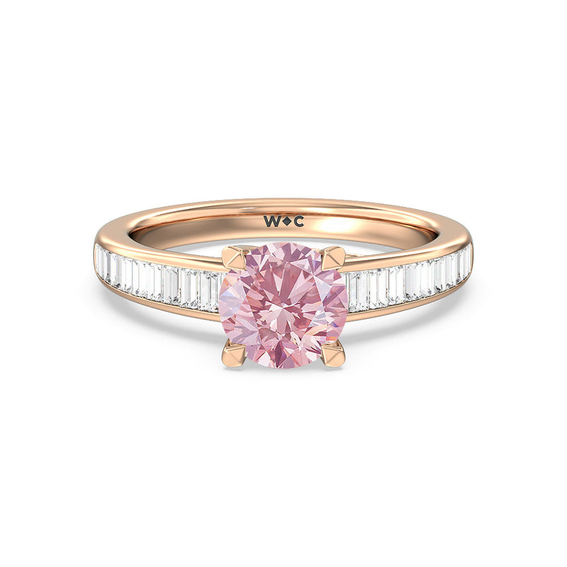 Fancy Pink Elegant Channel Set Baguettes Diamond Engagement Ring