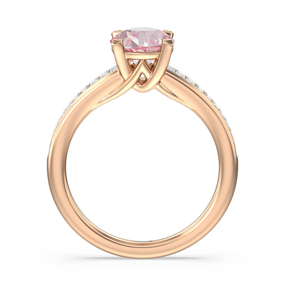 Round Cut Fancy Pink Elegant Channel Set Baguettes Diamond Engagement Ring with Lab Grown Diamond in 14KT Rose Gold view 2
