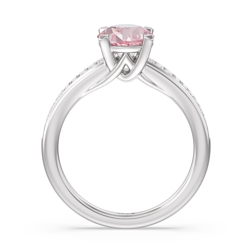 Round Cut Fancy Pink Elegant Channel Set Baguettes Diamond Engagement Ring with Lab Grown Diamond in 14KT Platinum view 2
