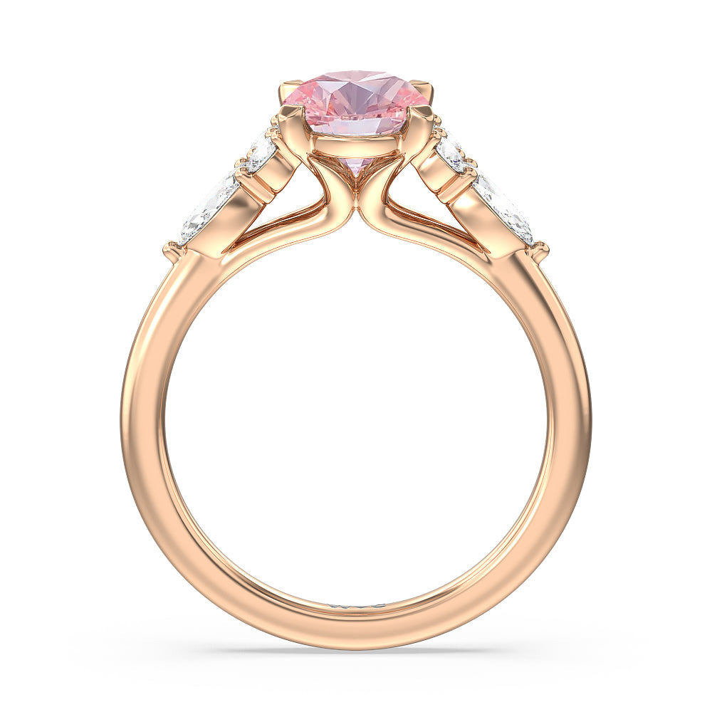 Oval Cut Fancy Pink Trio Cluster Engagement Ring with Lab Grown Diamond in 14KT Rose Gold view 2
