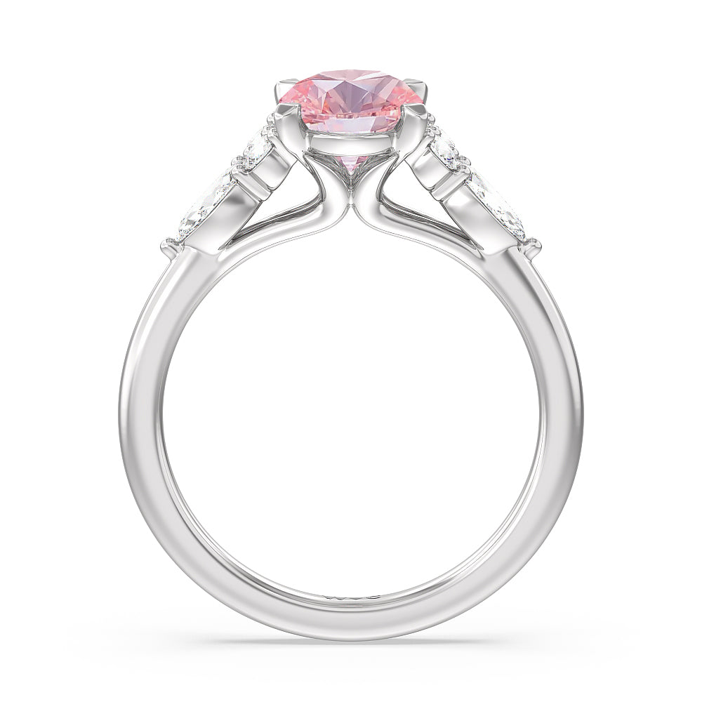 Oval Cut Fancy Pink Trio Cluster Engagement Ring with Lab Grown Diamond in 14KT Platinum view 2
