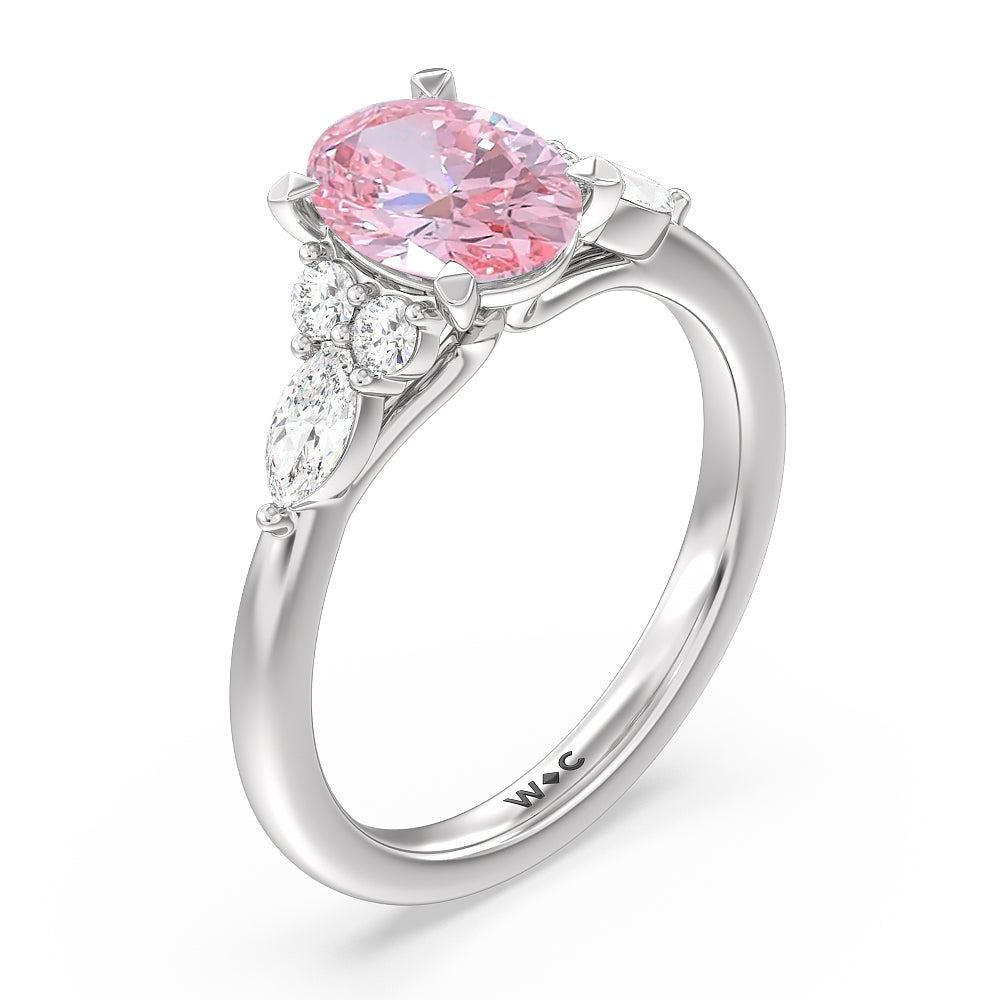 Oval Cut Fancy Pink Trio Cluster Engagement Ring with Lab Grown Diamond in 14KT Platinum view 3
