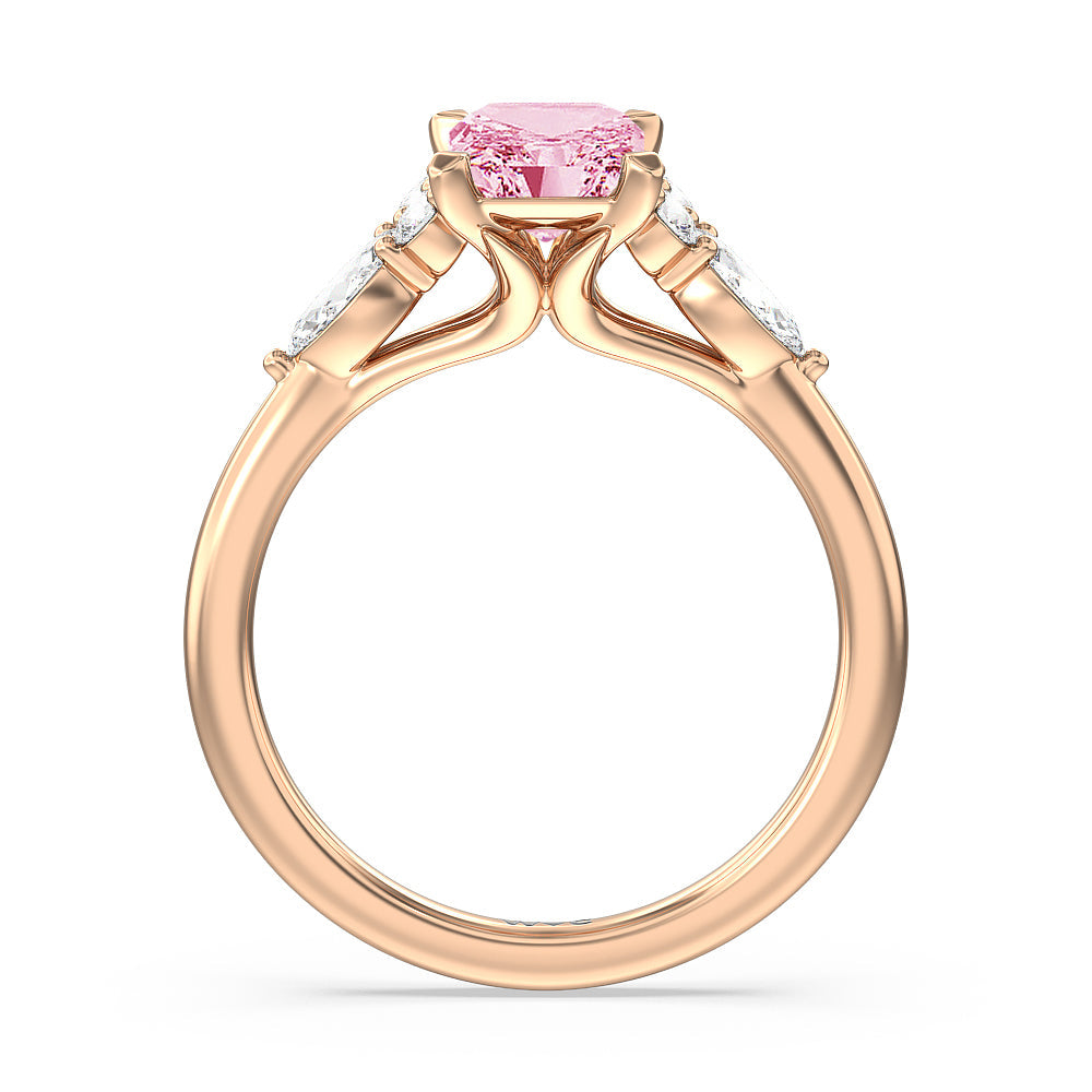 Radiant Cut Fancy Pink Trio Cluster Engagement Ring with Lab Grown Diamond in 14KT Rose Gold view 2
