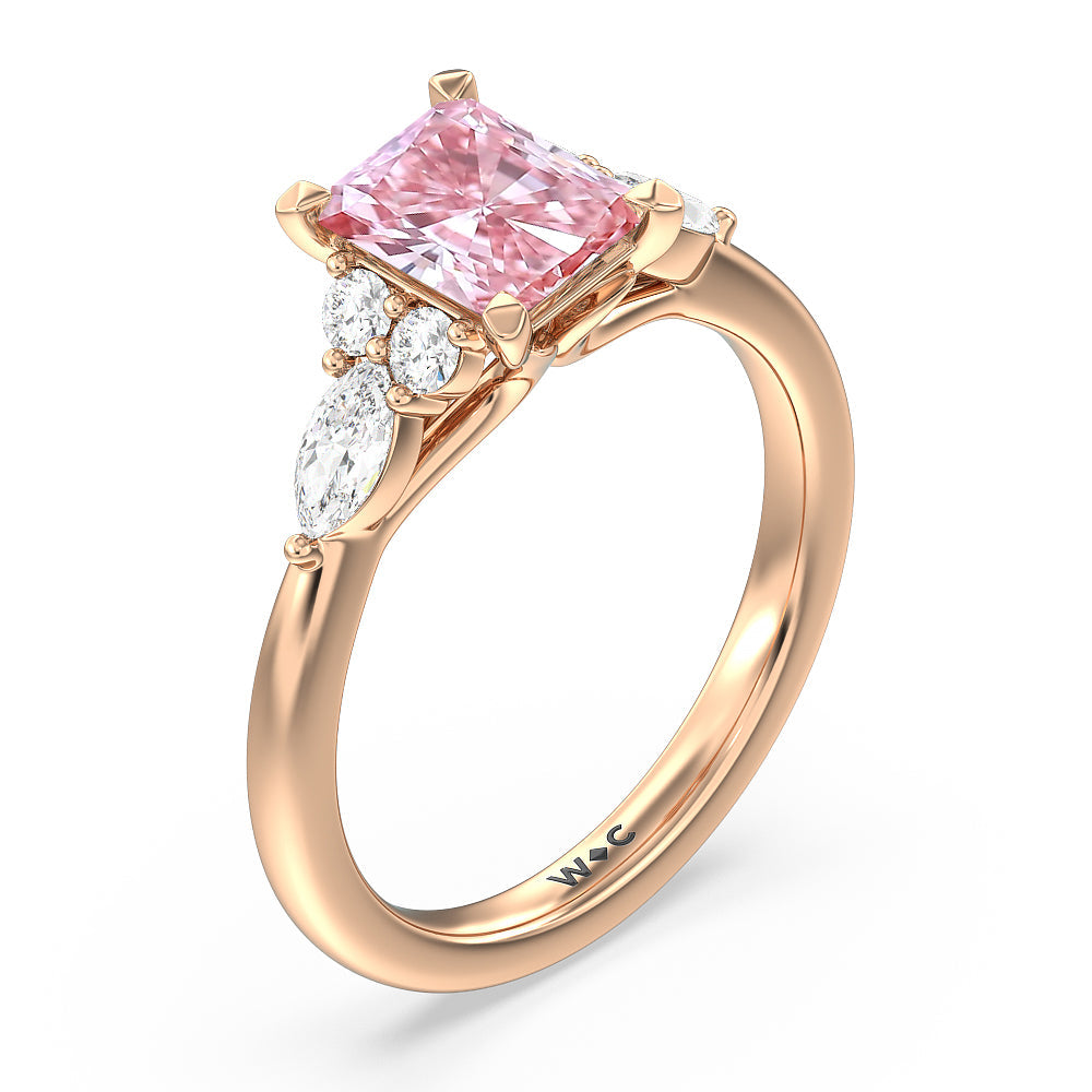 Radiant Cut Fancy Pink Trio Cluster Engagement Ring with Lab Grown Diamond in 14KT Rose Gold view 3
