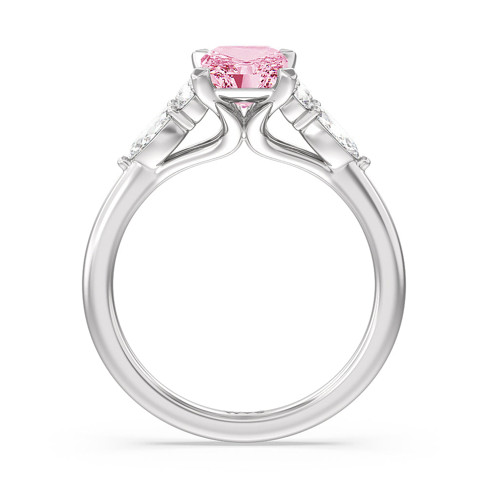 Radiant Cut Fancy Pink Trio Cluster Engagement Ring with Lab Grown Diamond in 14KT Platinum view 2
