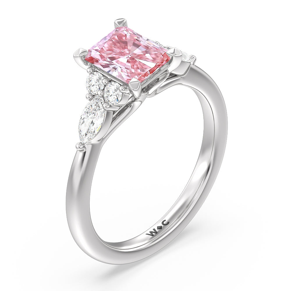Radiant Cut Fancy Pink Trio Cluster Engagement Ring with Lab Grown Diamond in 14KT Platinum view 3
