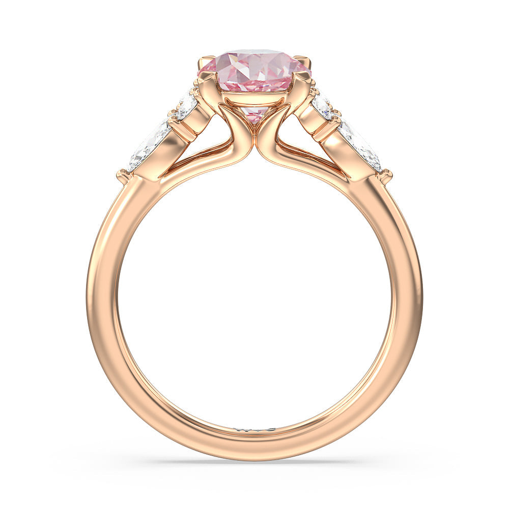 Round Cut Fancy Pink Trio Cluster Engagement Ring with Lab Grown Diamond in 14KT Rose Gold view 2
