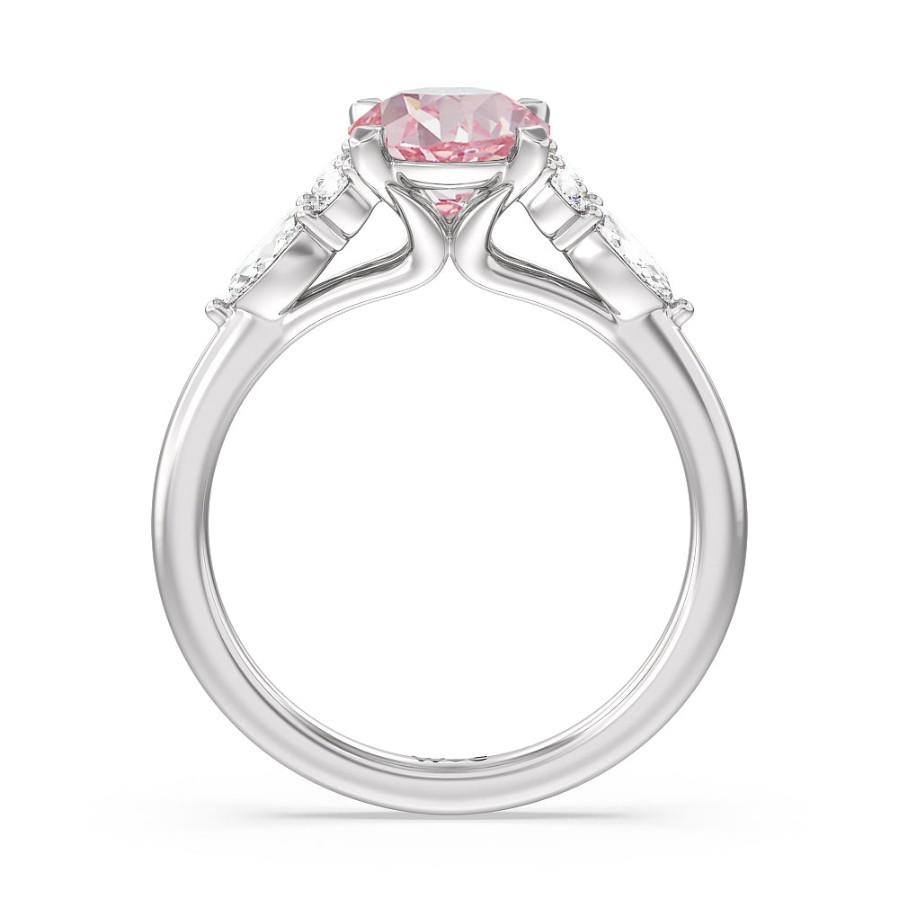 Round Cut Fancy Pink Trio Cluster Engagement Ring with Lab Grown Diamond in 14KT Platinum view 2
